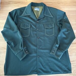 Vintage 1970s Time Out by Farah Western Shirt Green, Made in USA Fits Like XL